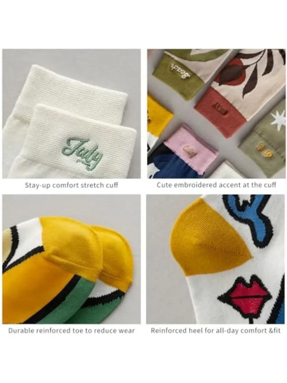 4 Pairs Women's Funny Abstract Art Cotton Crew Socks - Breathable Nature